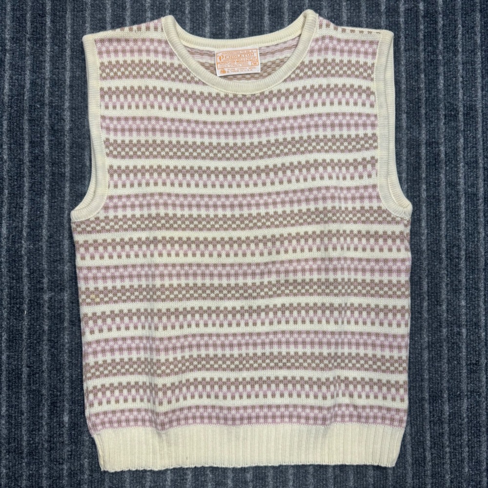 Pendleton Sweater Vest M‎ Cream Pink Vintage Wool Fair Isle Excellent (2228)